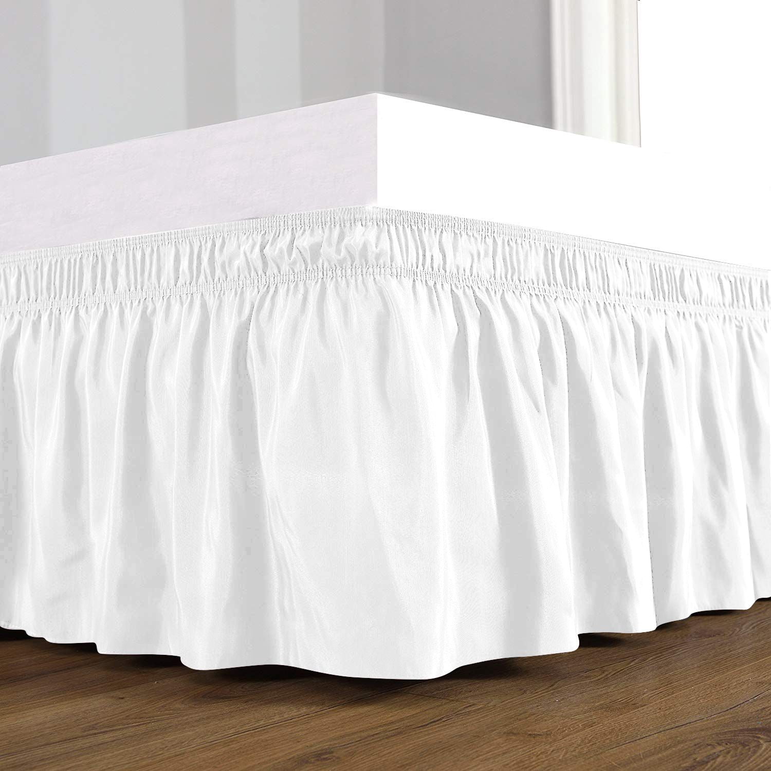D.N.G. BEDDINGS 1 Piece Wrap Around Bed Skirt, 10 Inch Deep Pocket, 800 Thread Cotton 100% Egyptian Cotton, Queen Size (60" x 80") Inch, Solid White