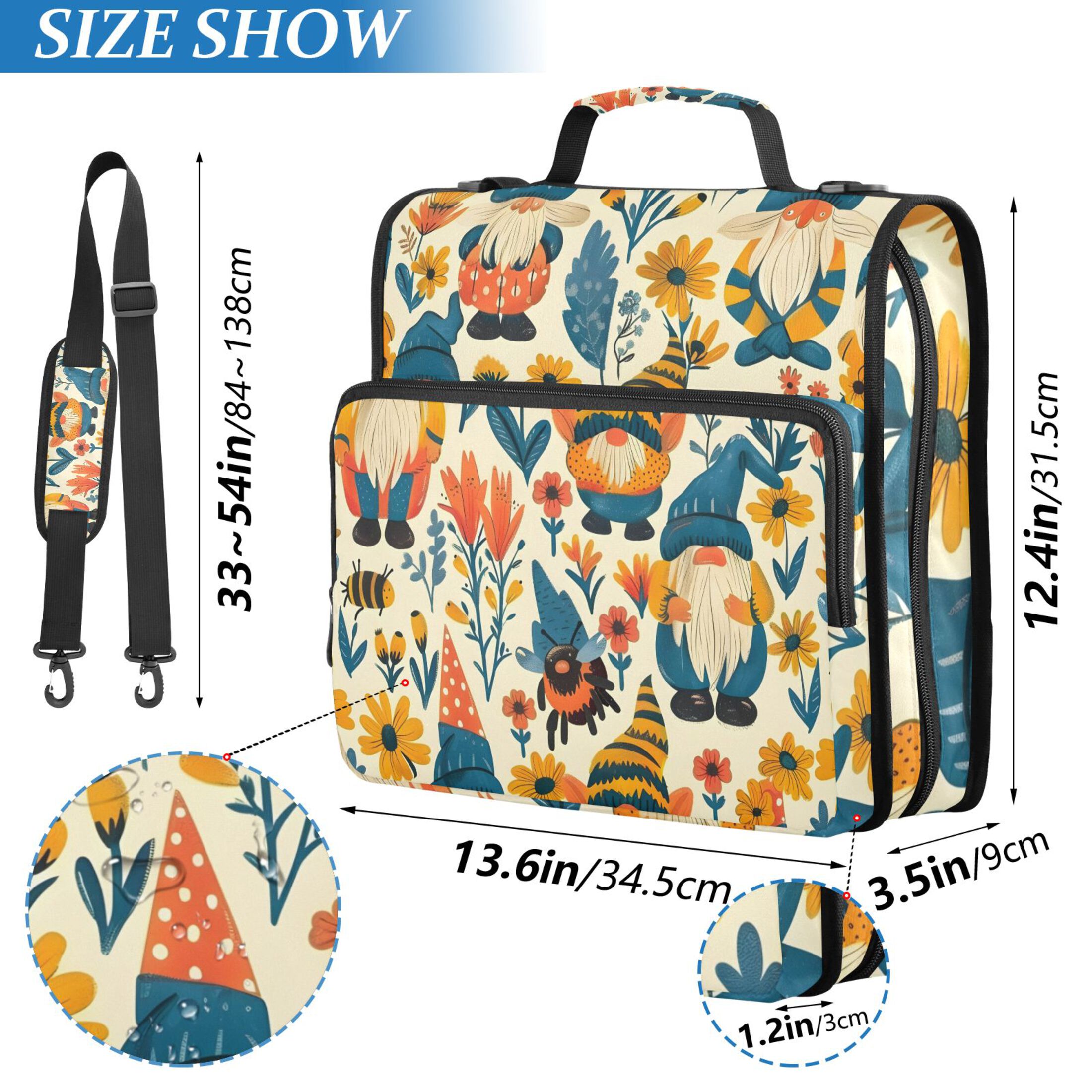 ALAZA Zipper Binder Gnomes and Floral 3 Ring Trapper Keeper File Folder Organizer Bag
