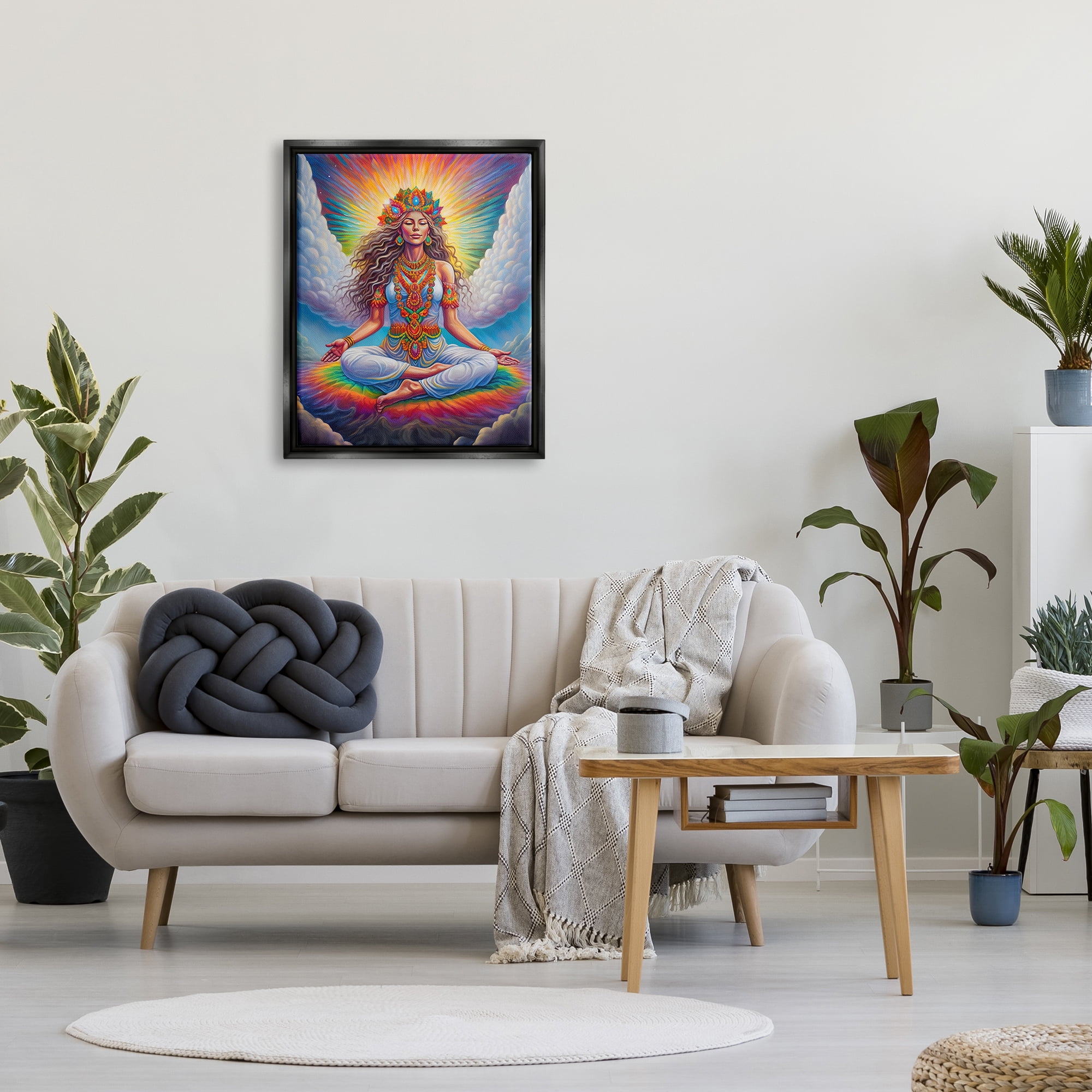 Stupell Industries Meditation Among Clouds Fairy Tales & Fantasy Painting Black Floater Framed Canvas Art Print Wall Art, 25 x 31