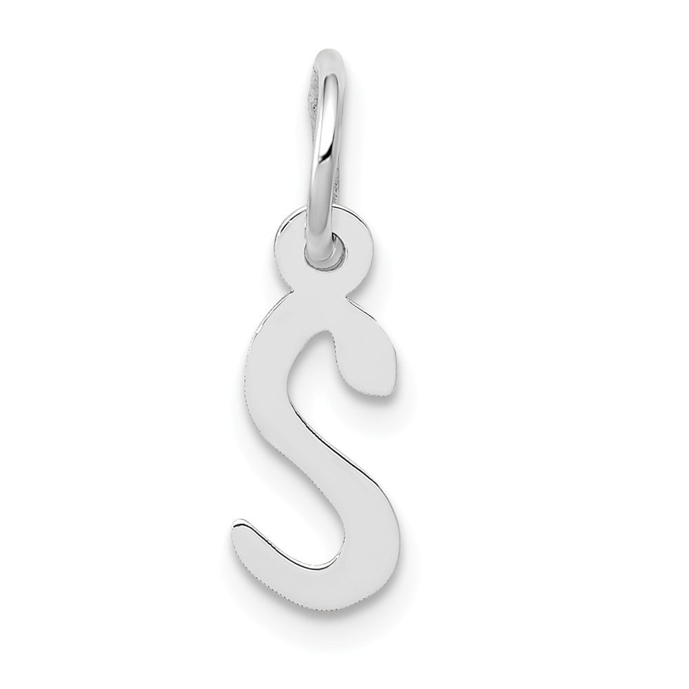 Solid 14k White Gold Small Block Initial S Pendant Charm