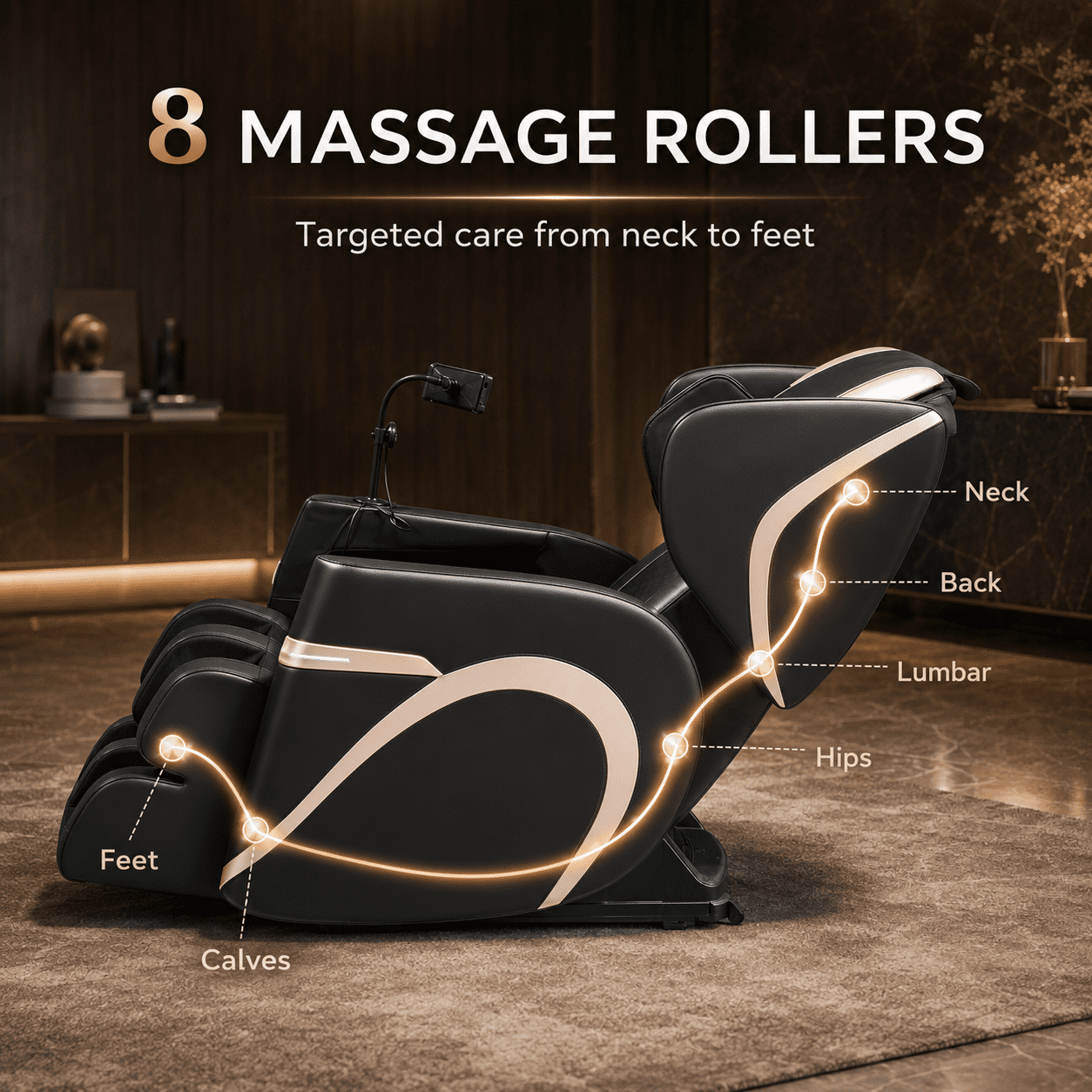 Aenkyo Full Body Zero Gravity Massage Chair Recliner with 8 Fixed Rollers, Foot Massage and Heating, Black