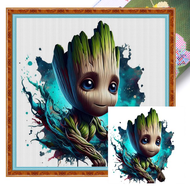 (11CTACC-4859__C__40X40) Hilo algodón ecológico bordado 11CT Impresión 3 hebras 40*40cm Kit serie película y televisión punto cruz Baby Groot