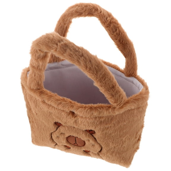 TAILTOSS 1Pcs Furry Tote Bag Plush Shoulder Bag Brown Fuzzy Fabric For Women