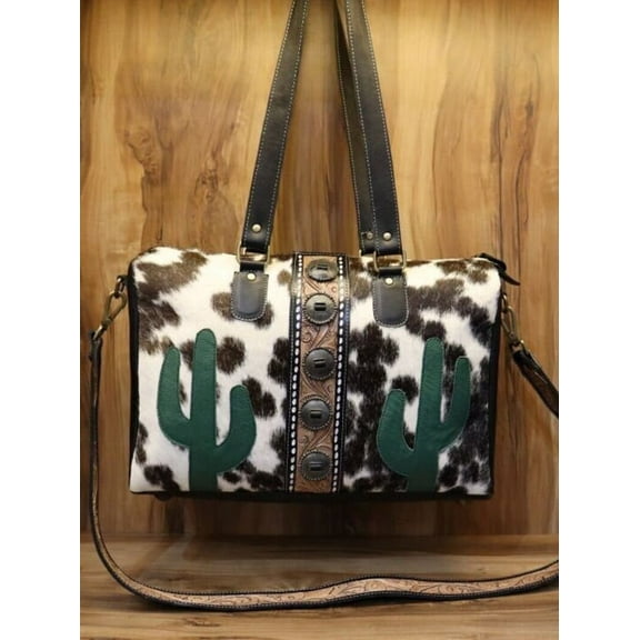 Large Diaper Travel Bag for new mums, Hand Tooled Leather Duffel, Hair On Cowhide Duffel, Leather Weekender Duffel, Leather Duffel