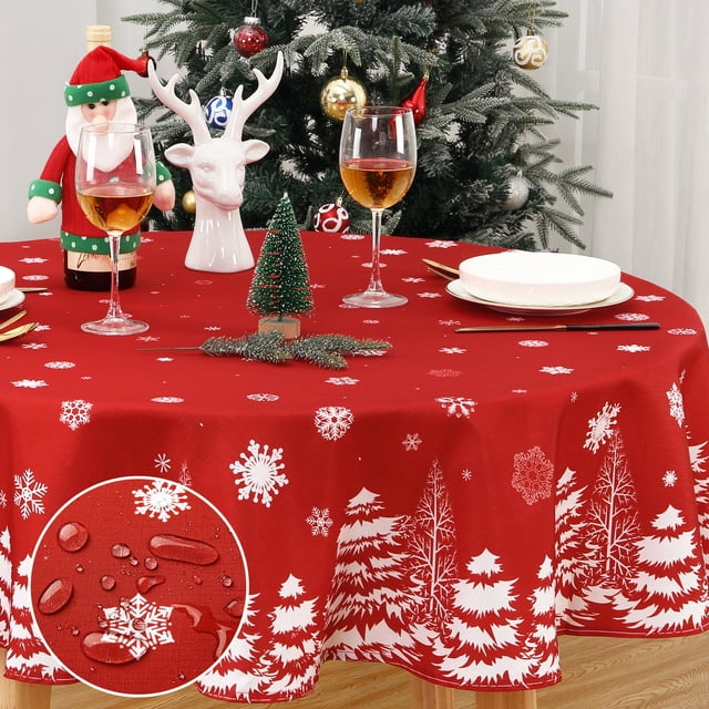 Tablecloth Christmas Snowflake Design – Waterproof Winter Table Cover, Moisture-Proof & Easy Clean – Red Rectangular for Dining Table & Kitchen – 152cm/137x179cm/137x200cm