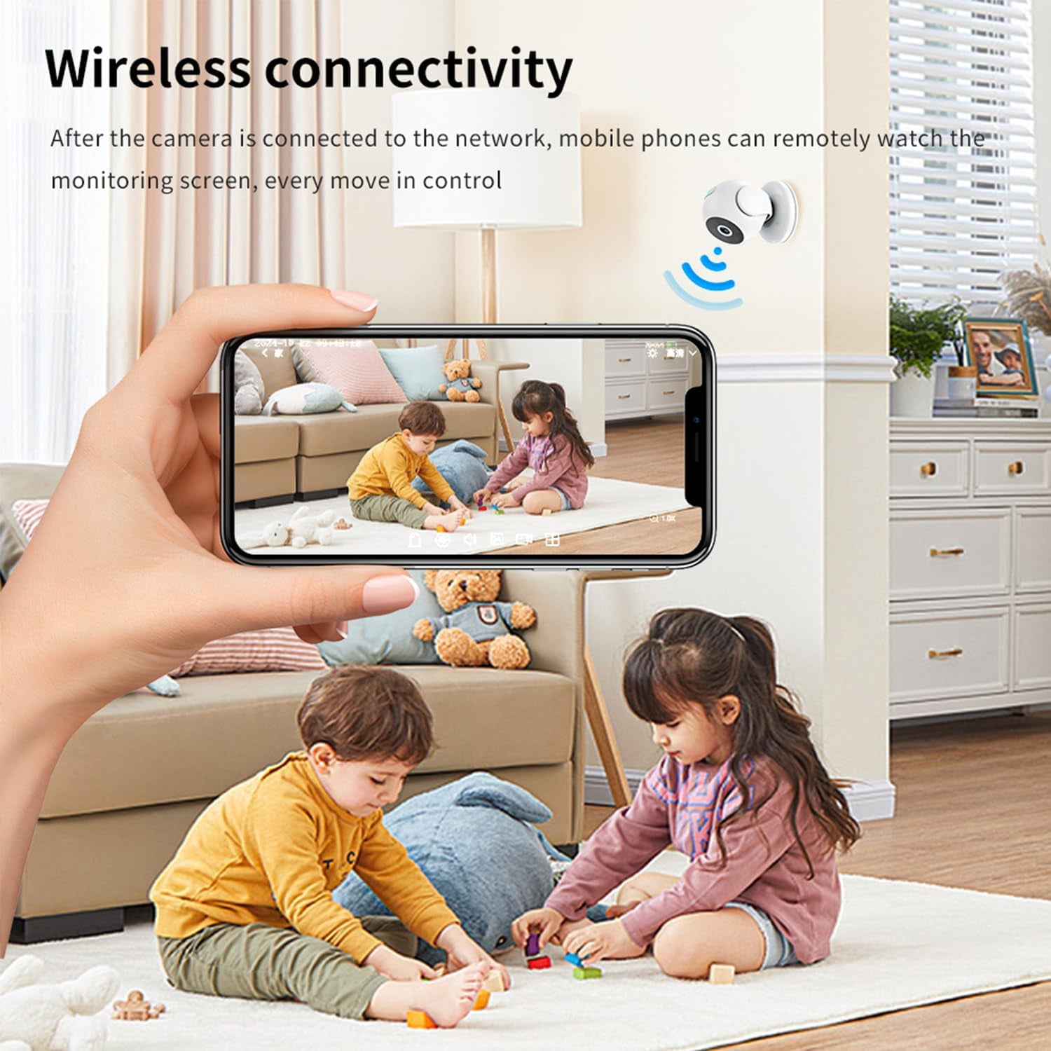 170 ° Wide Angle Magnetic Indoor Camera - Mini Wireless IR Night Vision, Motion Detection Quad Screen Surveillance Cam for Pet/Baby/Nanny Monitor