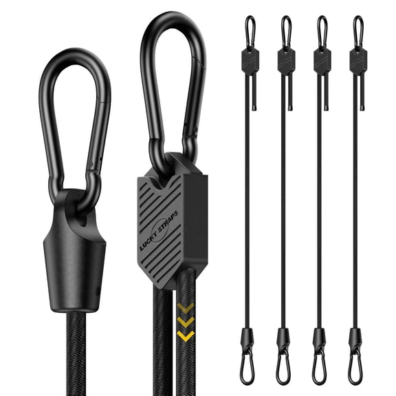 Lucky Straps 4-Pack UV-Resistant Adjustable Carabiner Bungee Cords, 36", Black