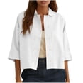 thumbnail image 2 of Endives Linen Shirts For Women Button Down Shirt Summer Solid Color Casual Half Sleeve Blouse Beach Loose Shirt Womens Tops White, 2 of 7