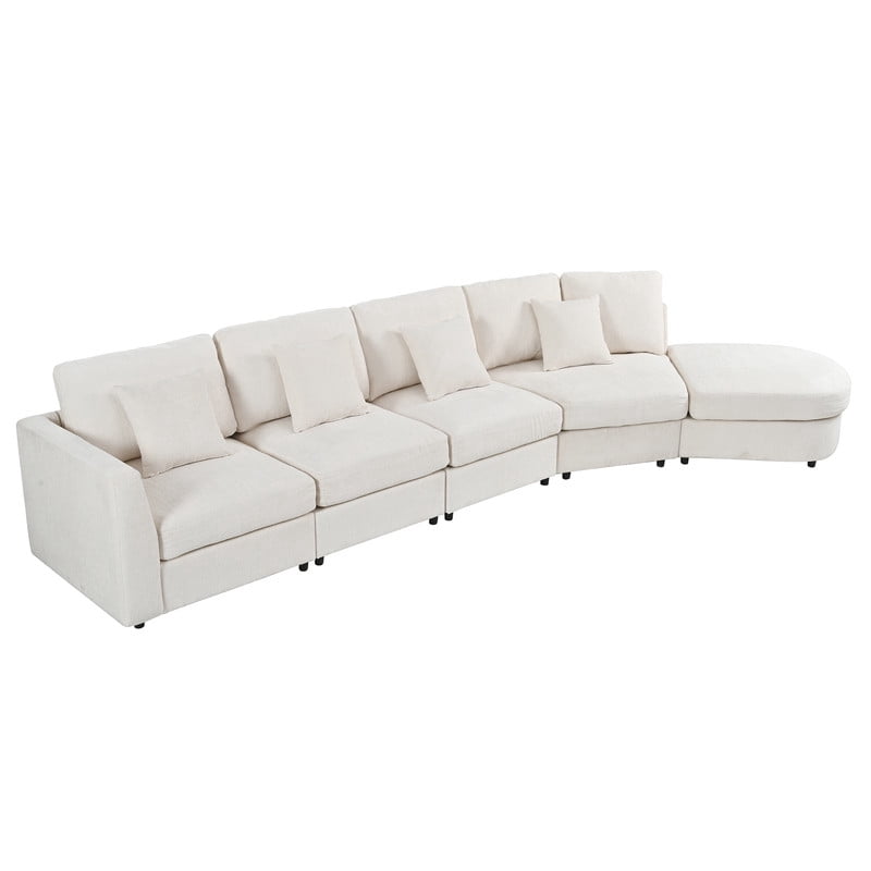 160.4" Oversized Curved Modular Sectional Sofa, Modern 5-Seater Chenille Cloud Couch with Deep Seats, Solid Wood Frame, 4 Throw Pillows for Living Room