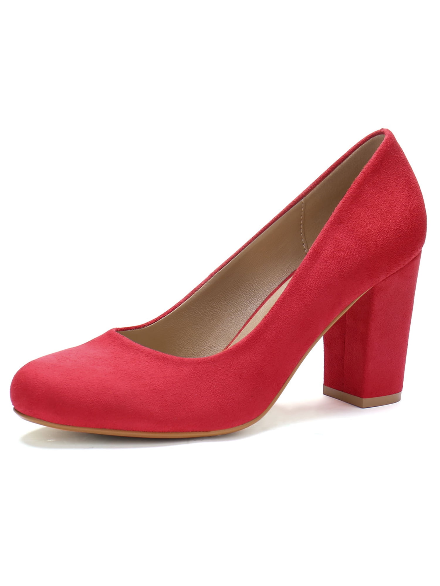 ladies red block heel shoes