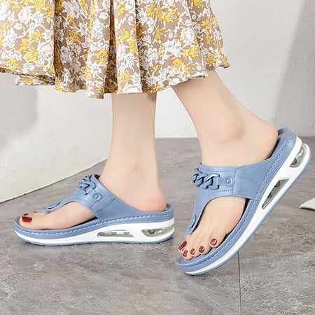 

〖Yilirongyumm〗 Blue 40 Sandals Women Wedge Air Cushioned Thong Sandals Slippers Open Toe Sandals Summer Casual Women Roman Sandals Flip Clip Women Sandals