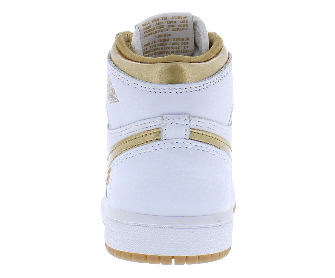 Nike Air Jordan 1 Retro High OG PS Boys Shoes Size 11, Color: White/Metallic Gold