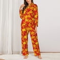 thumbnail image 2 of Gukieu Vintage maple leaves autumn Print Women's Long Sleeve Pajama Set, Button Top Elastic Pocket Pajama Pants Two Piece Set Home Wear-XX-Large, 2 of 7