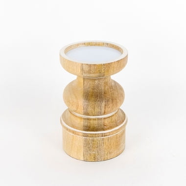 Natural And White Mango Wood Candle Holder