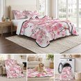 thumbnail image 6 of Twin Quilt Set 68''x86'', Spring Peach Flowers Lightweight Summer Bedspread Coverlet Set with 2 Pillow Shams, Pink Botanical Floral Leaves Branch Breathable All Season Quilt Bedding for Dorm/Bedroom, 6 of 9