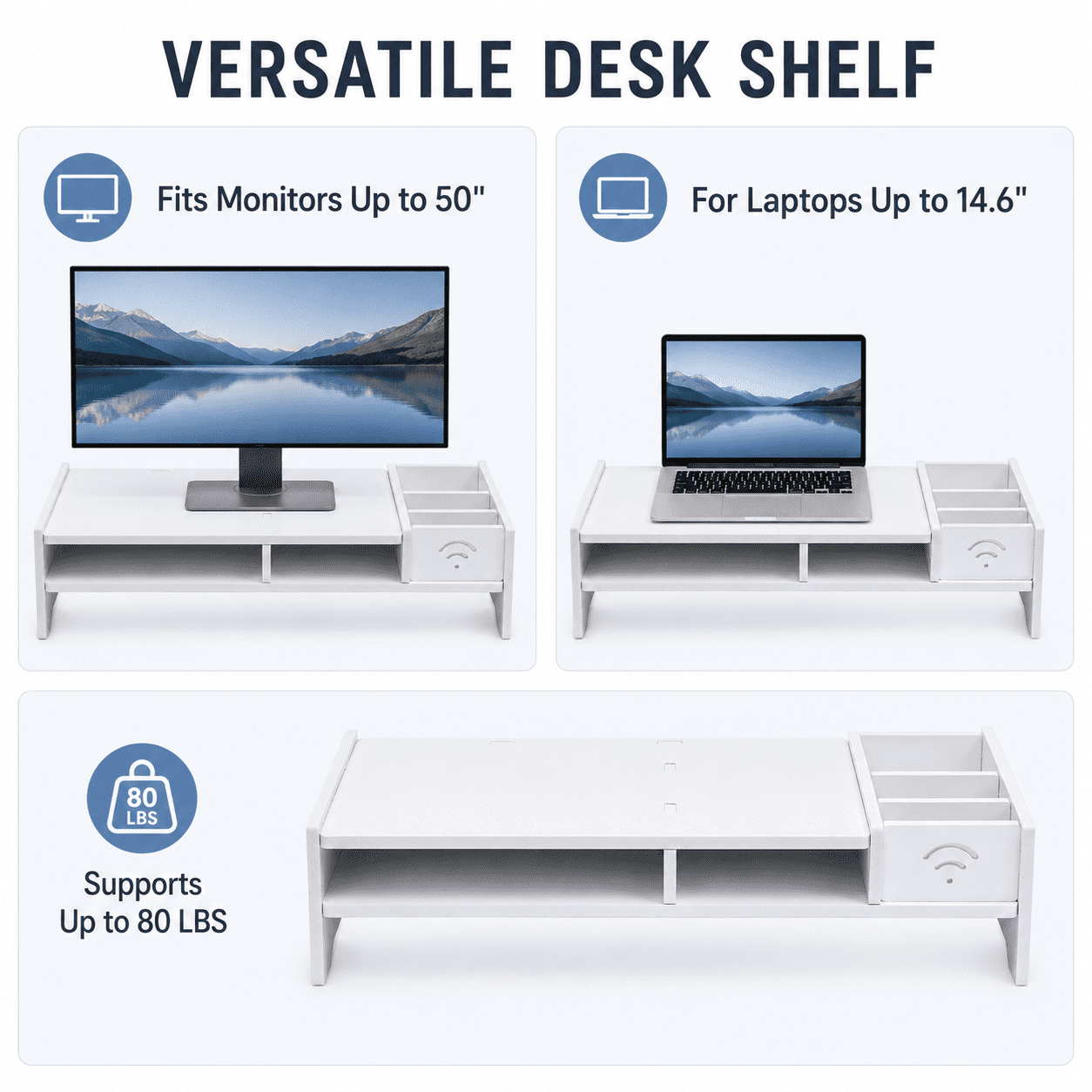Kabuer Monitor Stand for Computer, Laptops, Desk Shelf Organizer for Office, Dormitory, Home Wooden