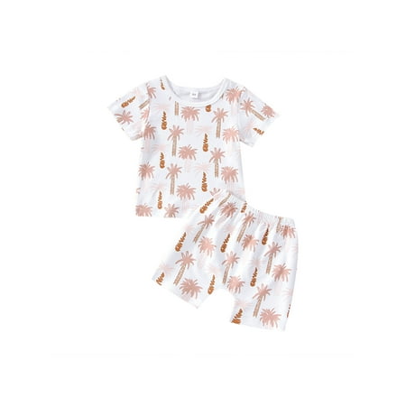 

Kiapeise 2Pcs Toddler Baby Girls Boys Summer Outfits Tree Print Short Sleeve T-shirt Tops and Shorts