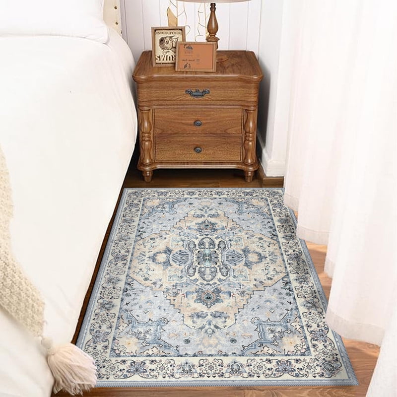 Jamfeel Washable Entry Rug Floral Print Washable Carpet 2x3 Small Rugs Entryway Kitchen Bedroom, Beige
