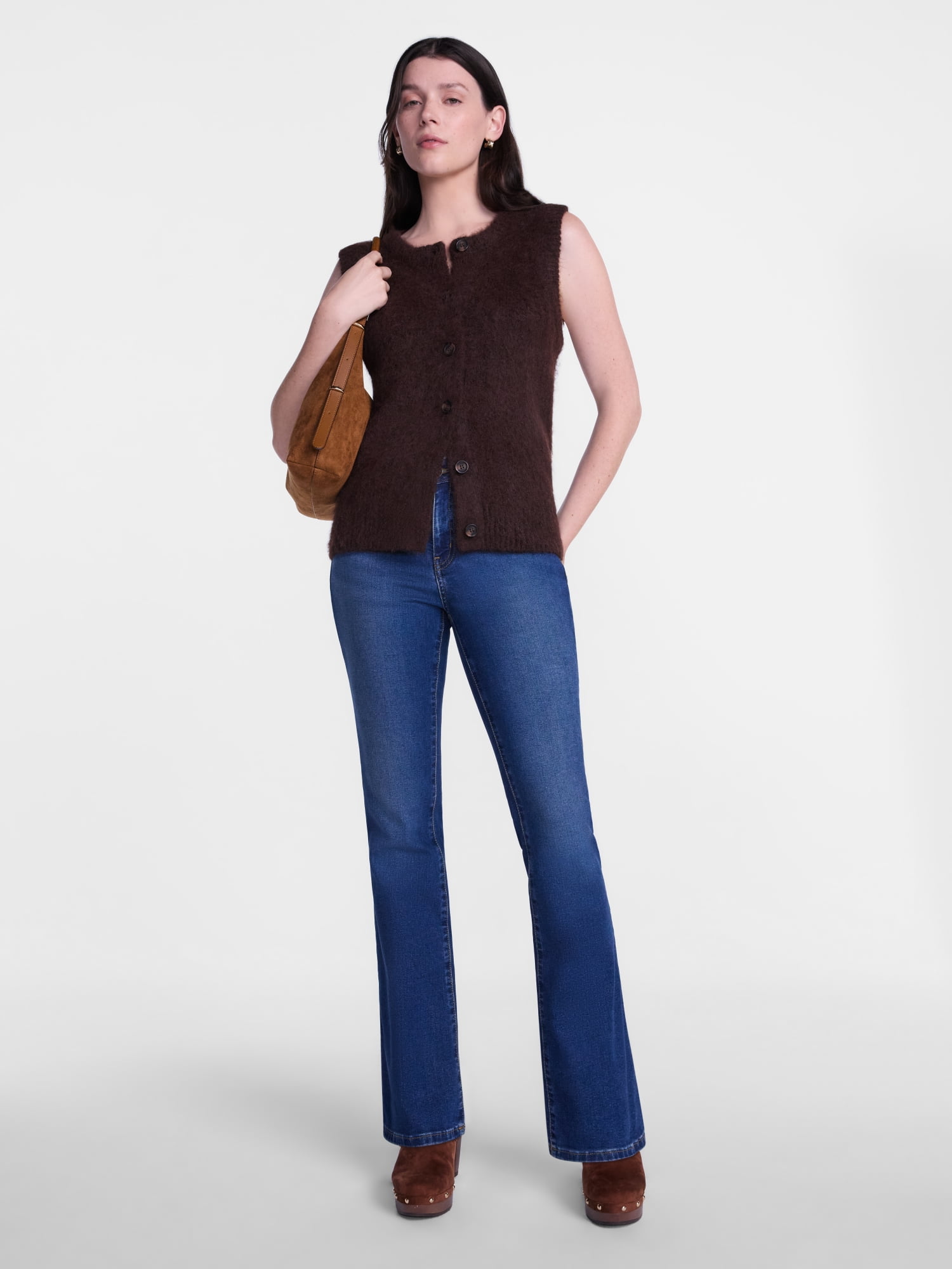 Scenario Women's and Women's Plus Button Front Textured Sweater Vest, Lightweight, Sizes XS-4X