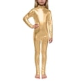 thumbnail image 2 of ZHOGXU Kids Girls Romper Long Sleeve Turtleneck Solid Color Stretchy Comfortable Jumpsuit Bodysuit For Stage Performance,Gold,4-6 Years, 2 of 5