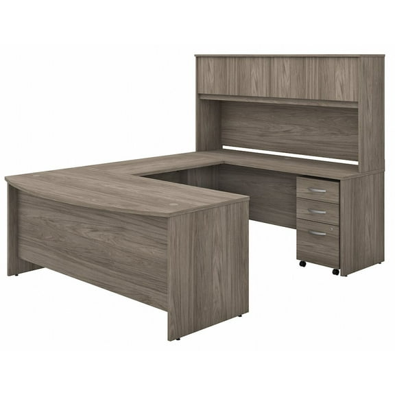 Studio C 72W U Desk with Hutch and Drawers in Modern Hickory - Engineered Wood