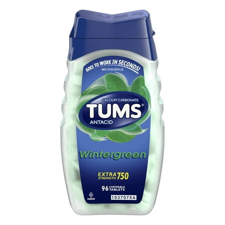 TUMS Antacid Chewable Tablets, Extra Strength for Heartburn Relief, Wintergreen, 96 count