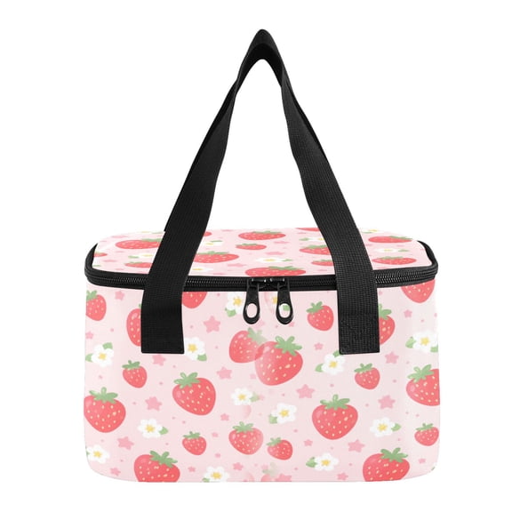 6L Insulated Lunch Bag Square Handheld Cooler Tote Pink Strawberry Pattern Graphic Reusable Thermal Bag with Polyester & Aluminum Lining for Work Picnic Travel