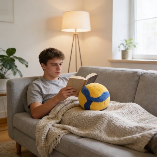 Cojín decorativo con forma de pelota | Cojín redondo para sofá con diseño de pelota deportiva | Cojín original y realista para sala de estar, dormitorio o sala de juegos | Funda de tela extraíble