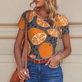 thumbnail image 6 of KLL Women 's Crew Neck Bodysuit Jumpsuits Various Oranges Print Short onesies Stretch T Shirts, 6 of 7