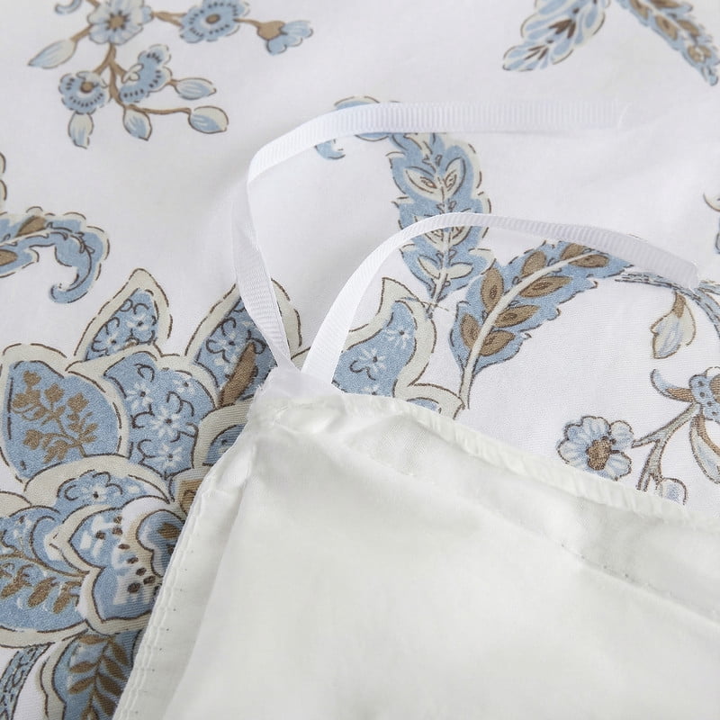 Blue Floral Duvet Cover King Size, 100% Cotton Bedding Set with Zipper Closure & Corner Ties, Soft Breathable Branches Botanical Floral Duvet Cover Set for All Seasons