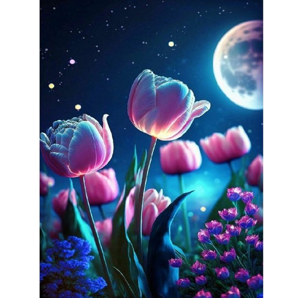 Cuadros Decorativos 5D Wdftyju Taladro Redondo Completo Diamante Pintura Tulipán Kit Decoración del Hogar