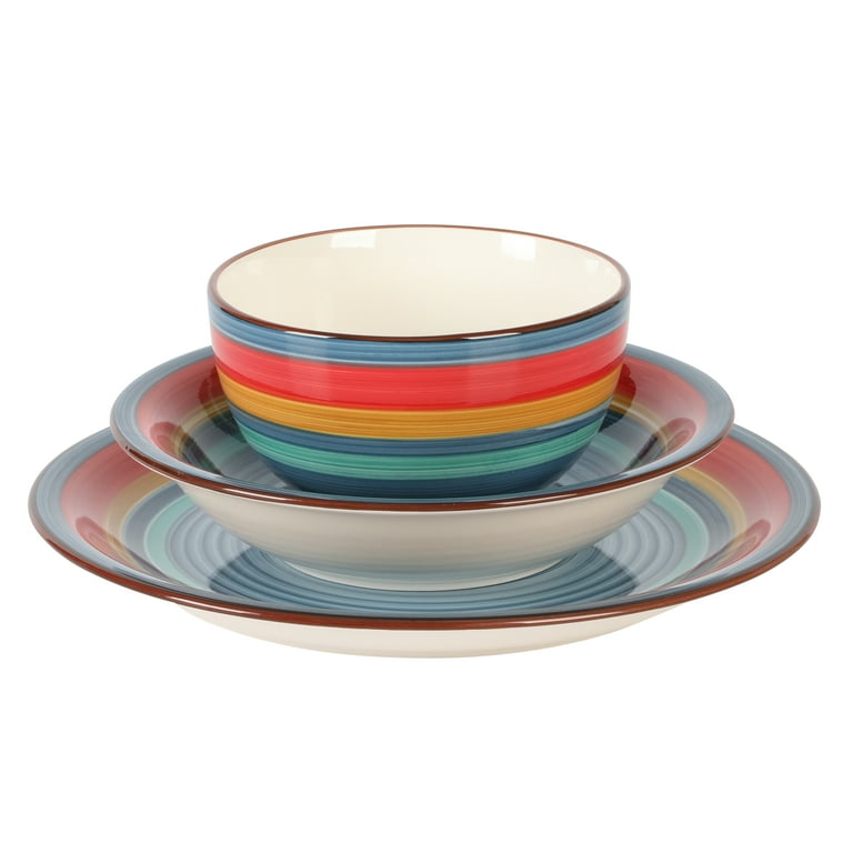 Gibson Home Rainbow 12 Piece Hand Painted Multi Color Stoneware Dinnerware Set Plates Bowls Kitchenware Walmart