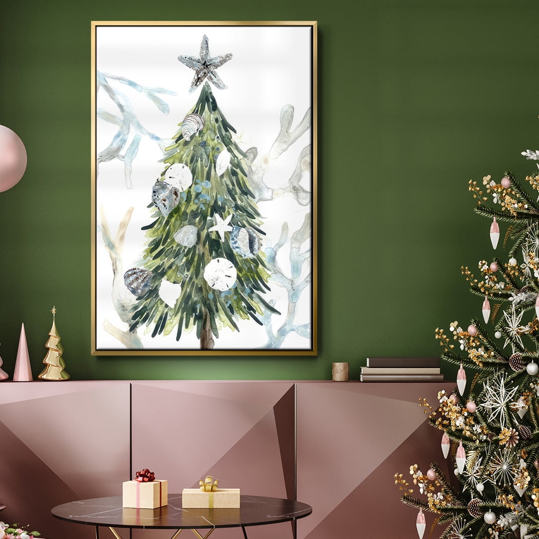 Coastal Christmas Shell Collection B - Framed Gallery Wrapped Holiday Canvas - 27 x 41 - Gold Frame