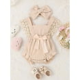 thumbnail image 2 of Lnzyyephy Baby Girl 2Pcs Summer Outfits, Sleeveless Bow Front Lace Romper with Headband Set, 2 of 7