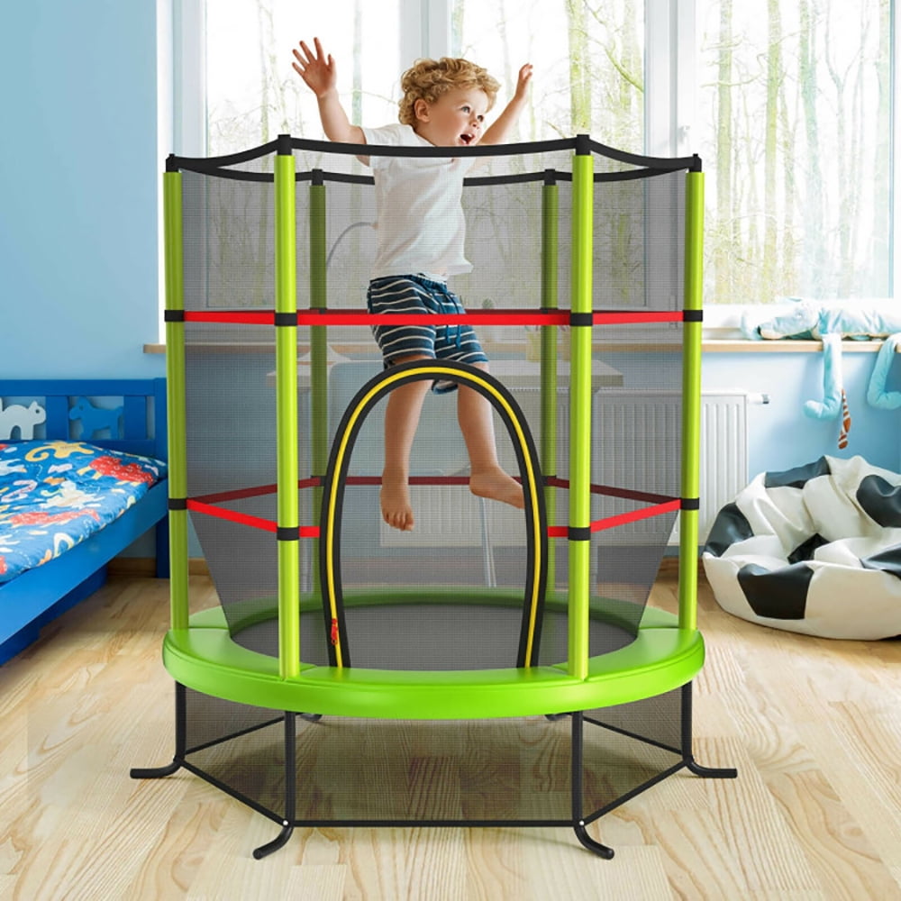 Barara King Backyard Trampoline, Trampoline,55 Inch Kids Recreational Trampoline Bouncing Jumping Mat with Enclosure Net-Green