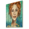 thumbnail image 2 of Designart 'A Woman Face With Red Hair And Green Eyes' Modern Print on Natural Pine Wood, 2 of 5