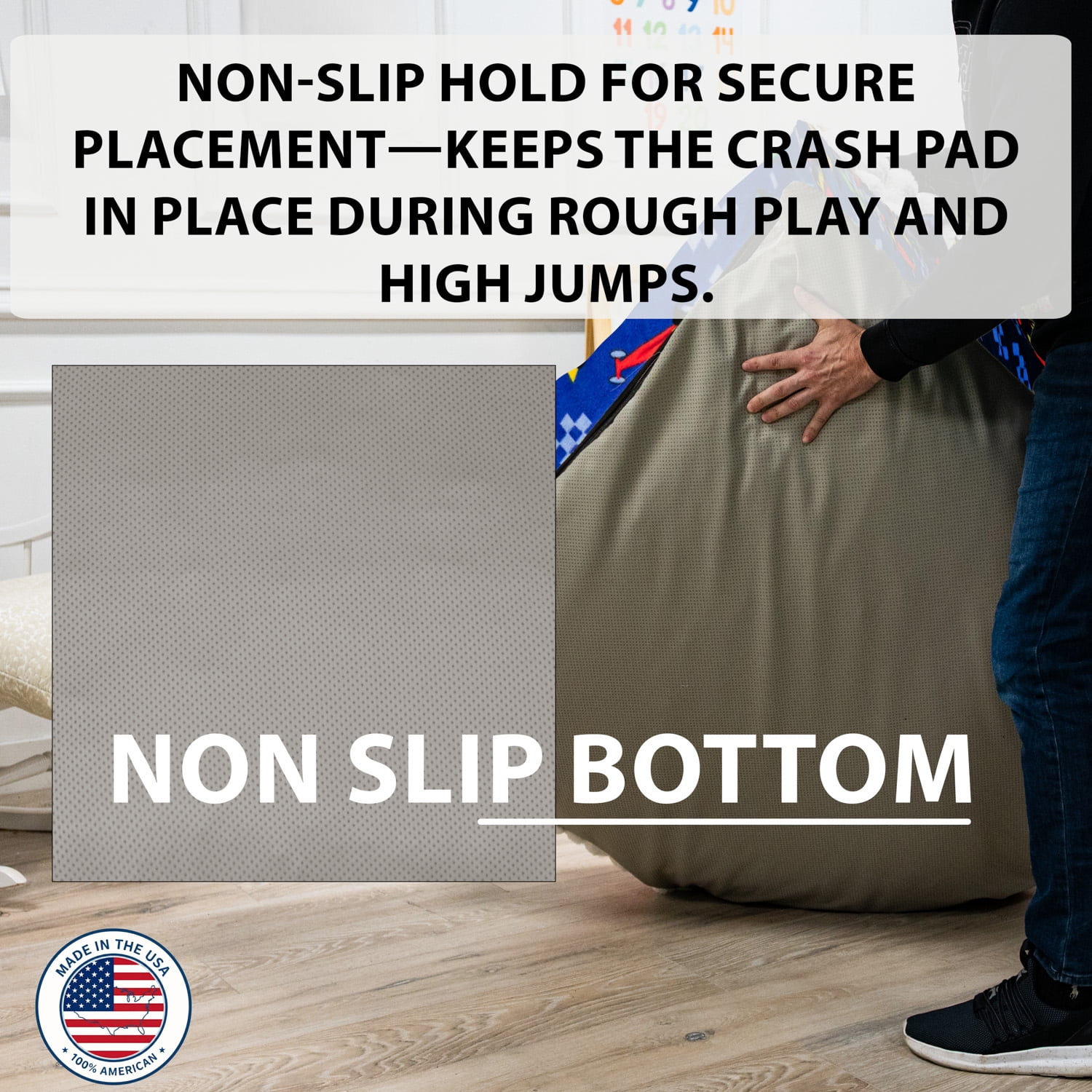 60"x60" Sensory Crash Pad for Kids & Adults, Soft Fleece Foam Landing Mat, Non-Slip Base, Removable Washable Cover for Jumping, Playing, Gymnastics and Relaxing