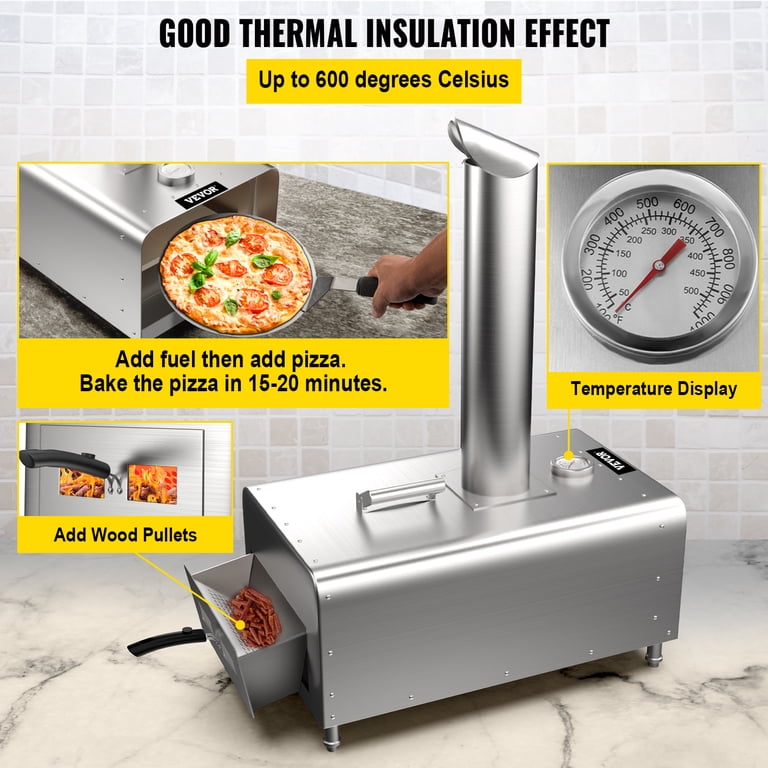 VEVOR Portable Pizza Oven 12, Stainless Steel Pizza Oven Outdoor, Charcoal  u0026 Pellets Pizza Maker with Adjustable Feet, Portable Wood Oven with  Complete Accessories for Outdoor Cooking, Silver - Walmart.com