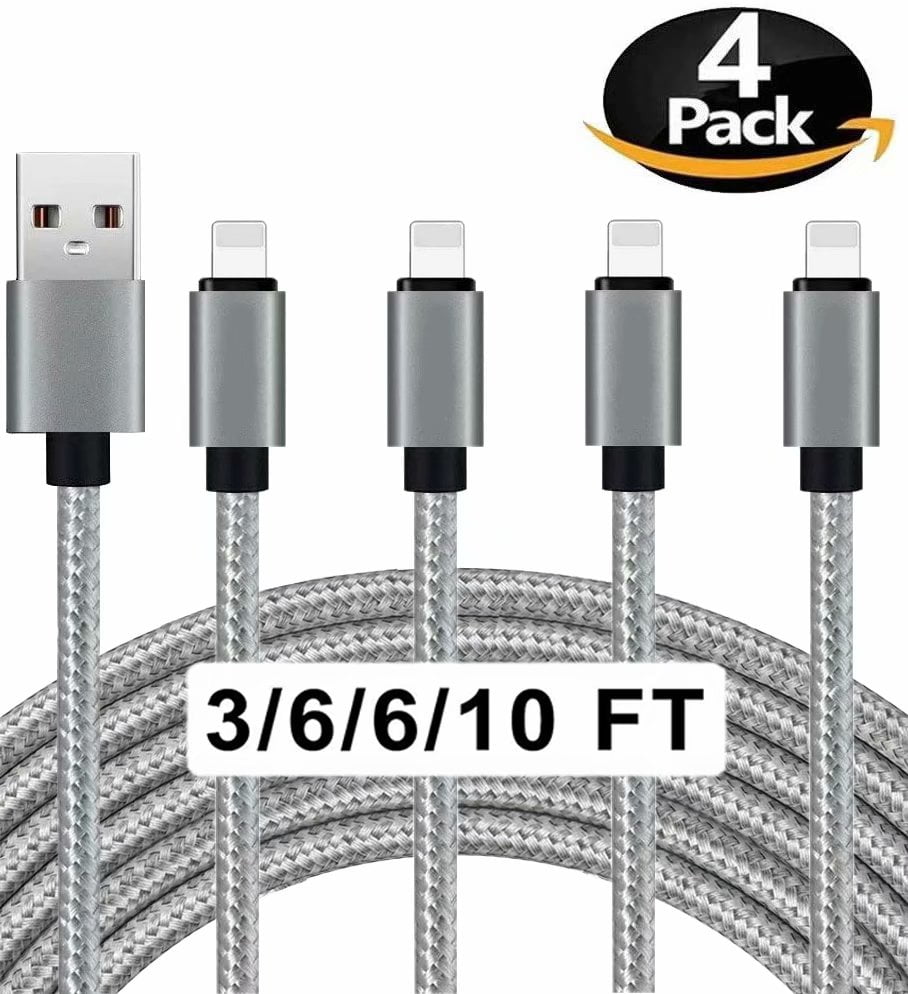 4Pack[3/6/6/10ft] Nylon Braided iPhone Cable&Syncing Long Cord