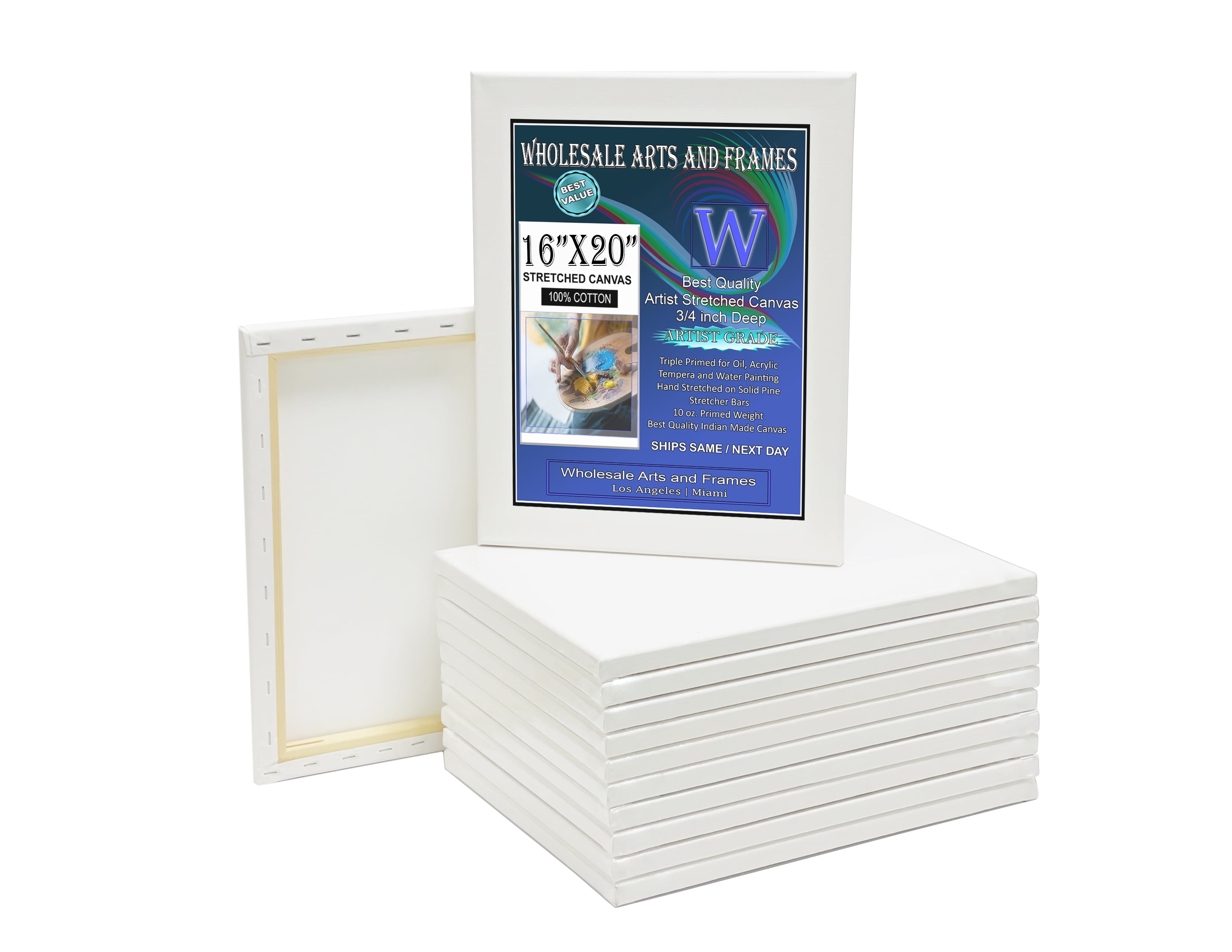 Stretched Canvas 20x30 10 Pack 10 oz. Triple Primed, Professional Artist  White Canvas, 100% Cotton, Art Supplies for Crafts, Gesso-Primed for Oil,  Acrylic & Pouring Art by WholesaleArtsFrames-com 