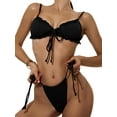 thumbnail image 4 of Musuos Women Split Swimsuit Set, Solid Color Bikini with Ruffles+Lace-up Panties+See-through Mesh Cover Ups, 4 of 8