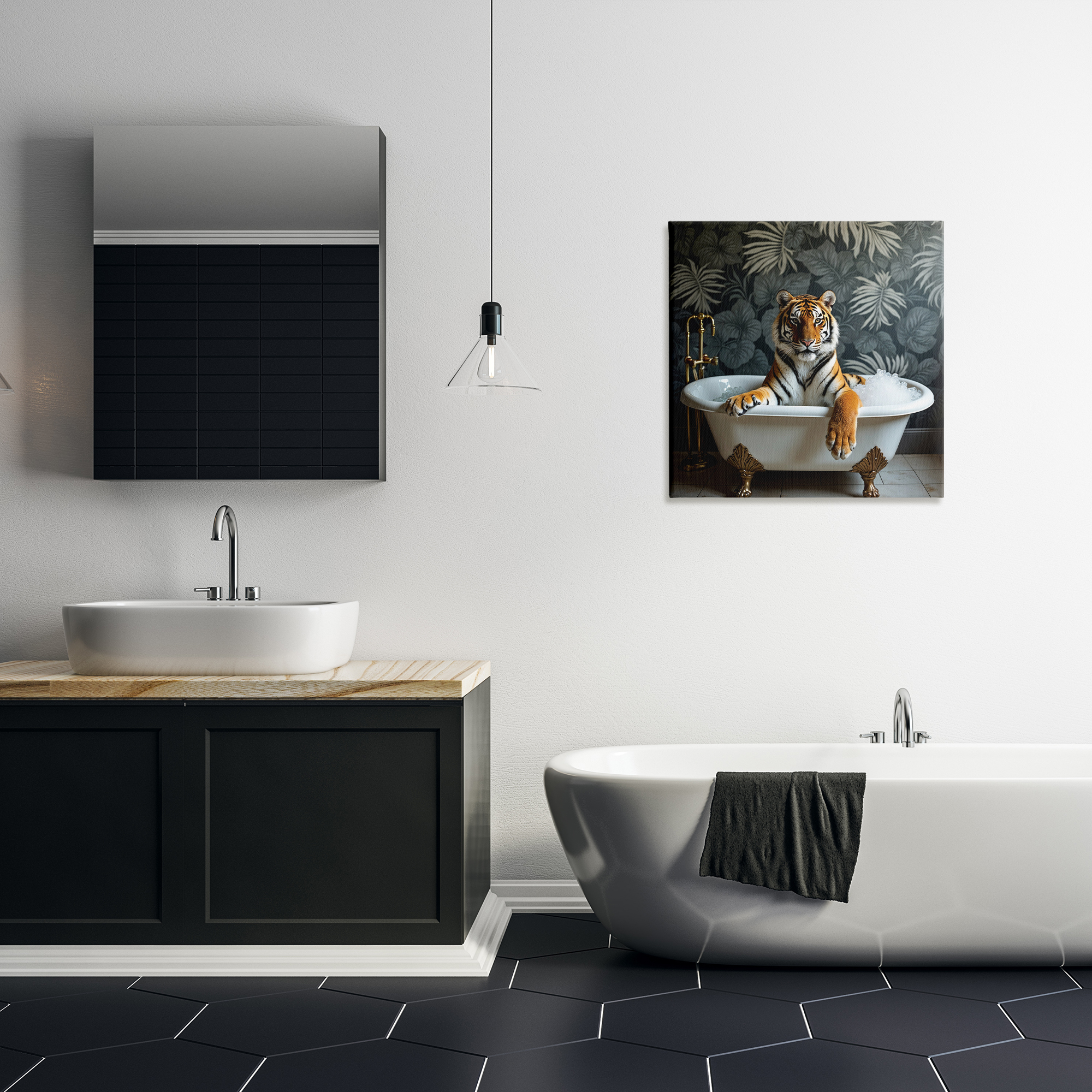 Tiger in Exotic Bubble Bath Canvas Wall Art, design by Lettered and Lined