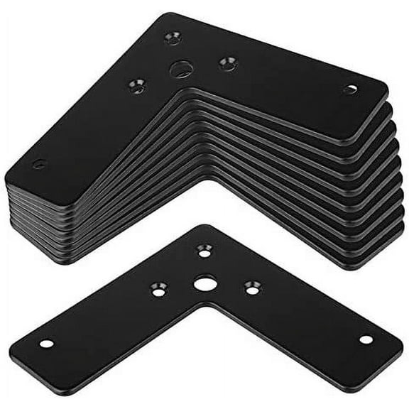 10 Pcs Black Flat Corner Brace 4"×4"×1¼", L Shaped Corner Stealth Speed Brace Flat Fixing Mending Plates, Thickness 2 mm, Load 33lb,Screws not