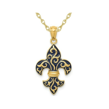 14k Yellow Gold Black Enamel Fleur De Lis Pendant Necklace With Chain Canada - Gold Fleur De Lis Pendant Necklace 14k Yellow Gold Black Enamel Fleur De Lis Pendant Necklace With Chain Canada - Gold Fleur De Lis Pendant Necklace