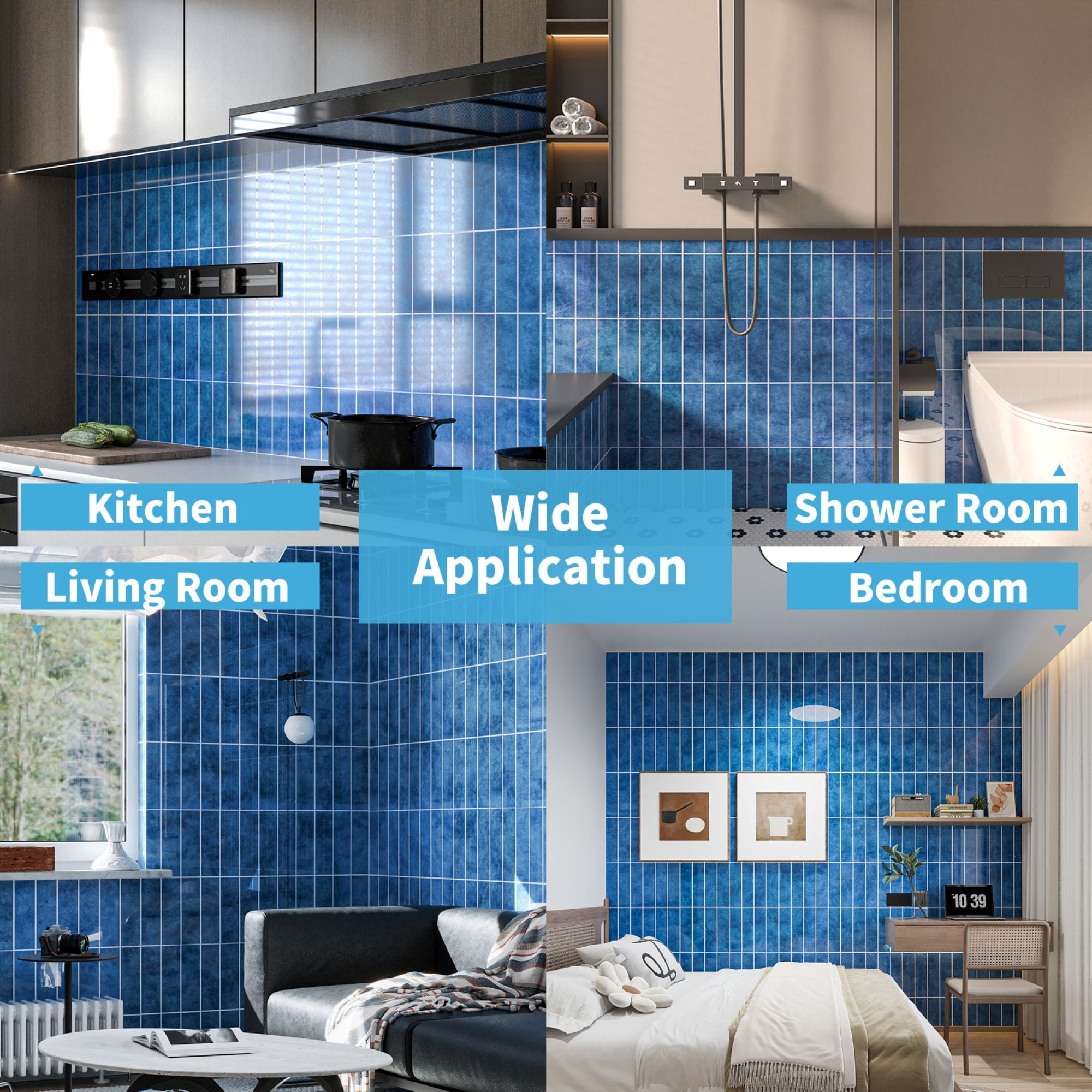 Art3dwallpanel 11.4''x9.1'' Faux Marble Peel & Stick Backsplash for Kitchen,Wall,Blue,7.2sq.ft.(Set of 10)