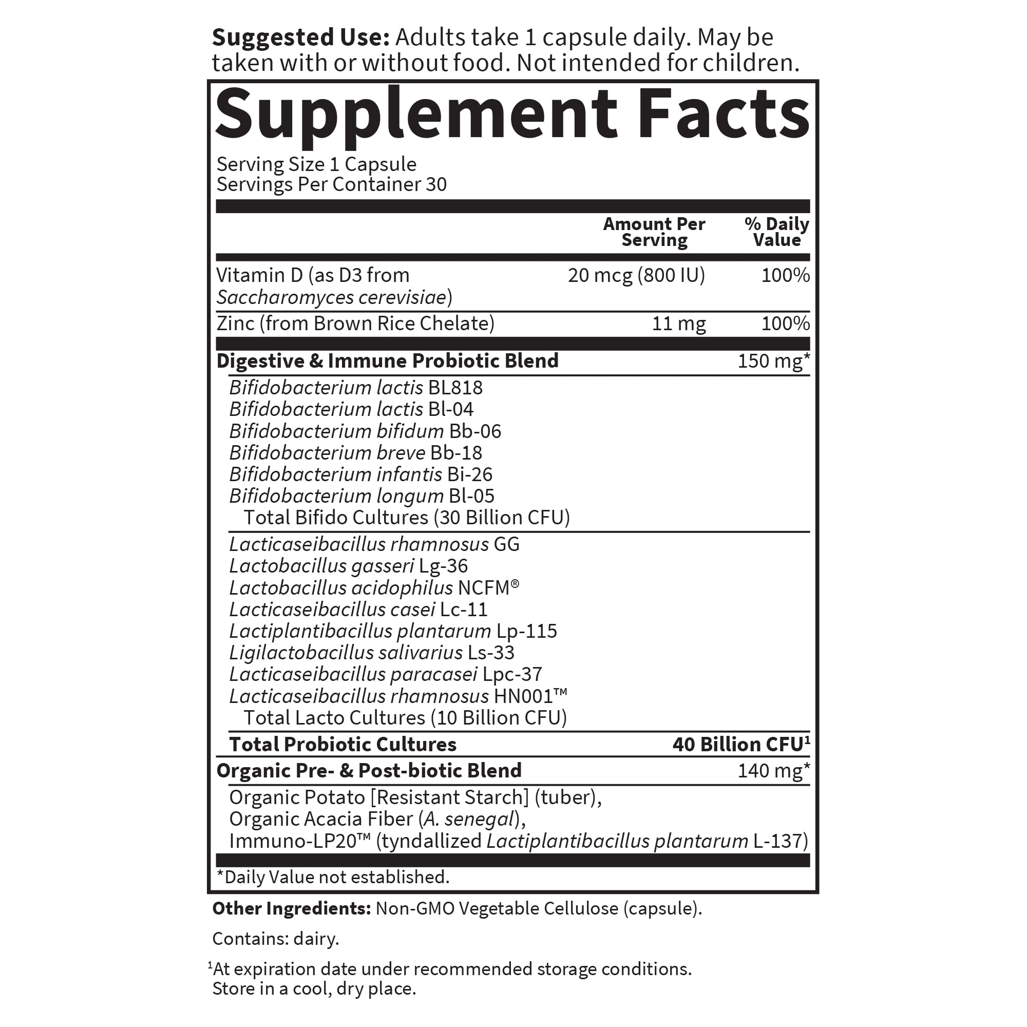 Garden of Life Dr. Formulated Digestive & Immune Care Probiotic Capsules with Zinc and Vitamin D, 40 Billion CFU, 30ct Capsules
