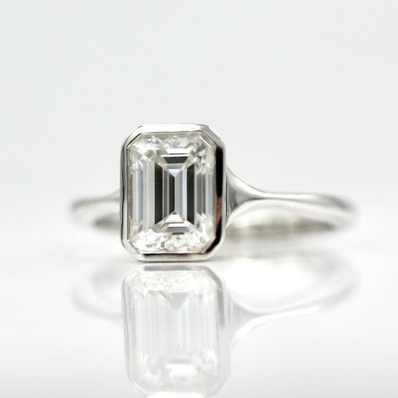 Kiva Jewel 1.69 Ct Emerald Cut Diamond Engagement Ring - Lab Created Diamond for Women - 14K White Gold Over Bezel Setting - Perfect for Proposals, Anniversaries, or Birthdays - Elegant Gift