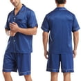 thumbnail image 2 of JTieacloth Big & Tall Nightshirt Plain Satin Sleepwear Soft Smooth Short Sleeve Short Pant Sleepwear Man With Pockets Two Piece Pajamas Blue, 2 of 5
