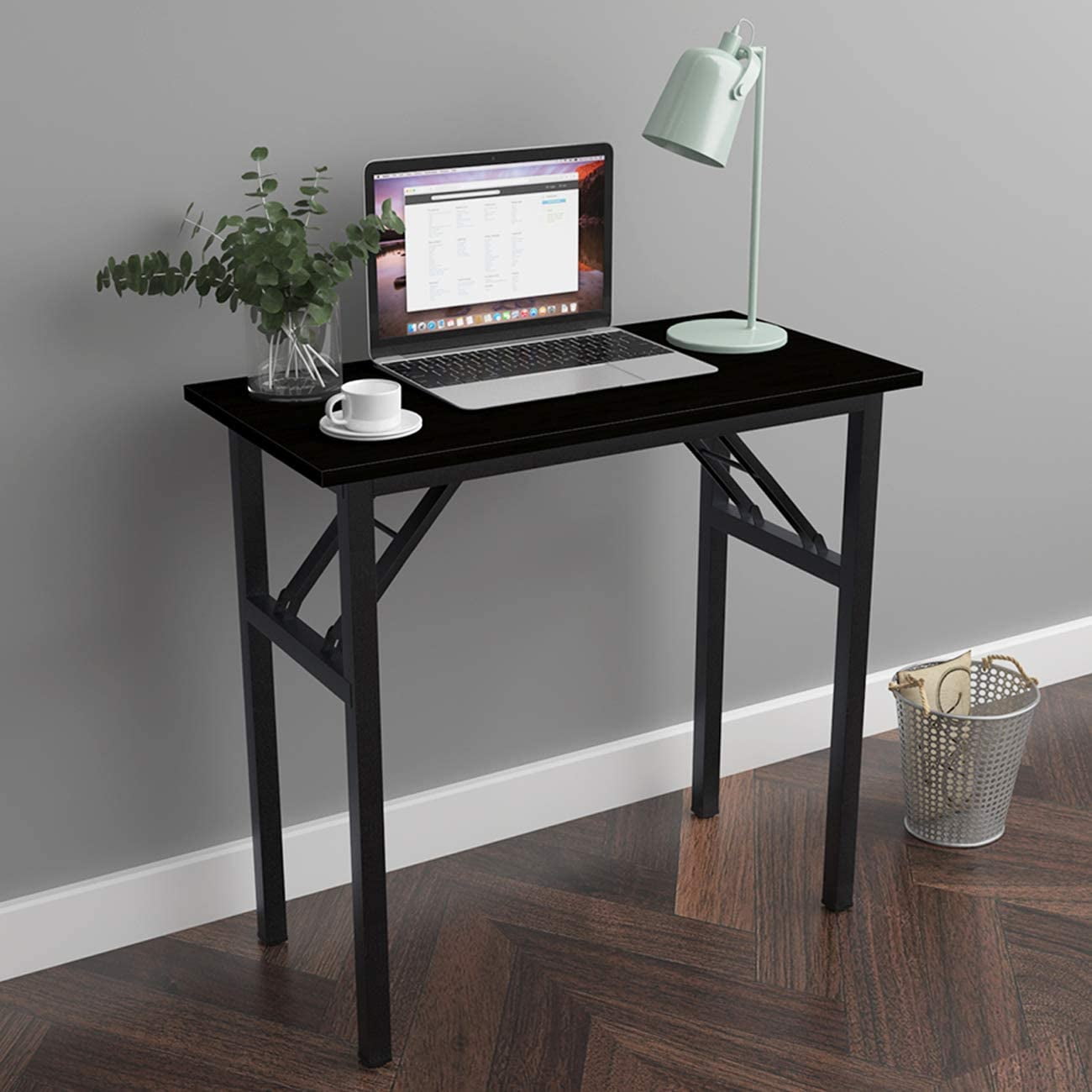 SOGES 31.5 inches Folding Desk No Assembly Sturdy Small Writing Desk for Small Spaces, Black