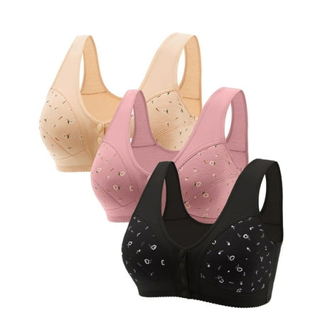 HCURIBAD Clearance! Bras for Women  Push up Bra 3 Pcs Womens Plus Size Non-marking Comfort Front Opening Clasp Bra Cotton Bra  Supportive Bras for Women  Deep V Bra 3PCS underwear Khaki 6XL
